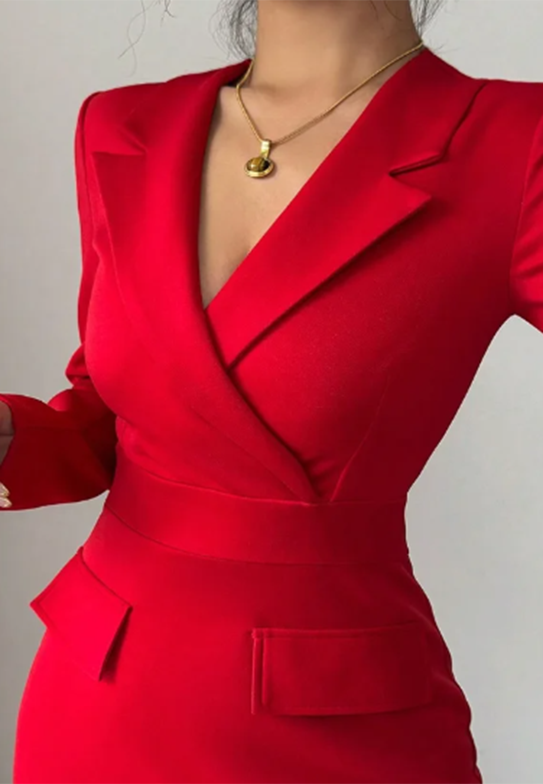 V-Neck Long Sleeves Mermaid Blazer Work Dress