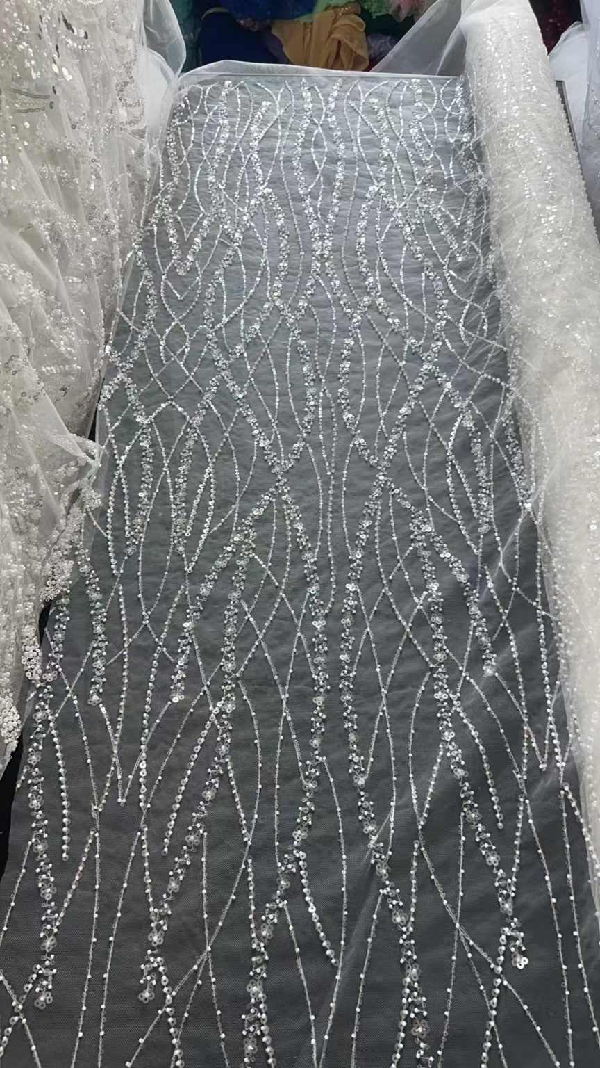 Off-Shoulder Long Sleeves Beaded Embroidery Sparkly Mermaid Prom Dress