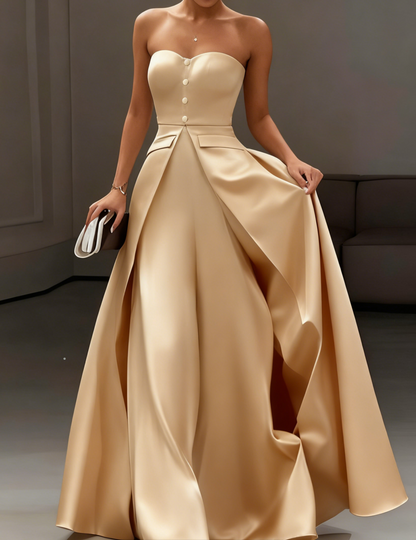 White Buckle Strapless Sleeveless Two-Piece Set