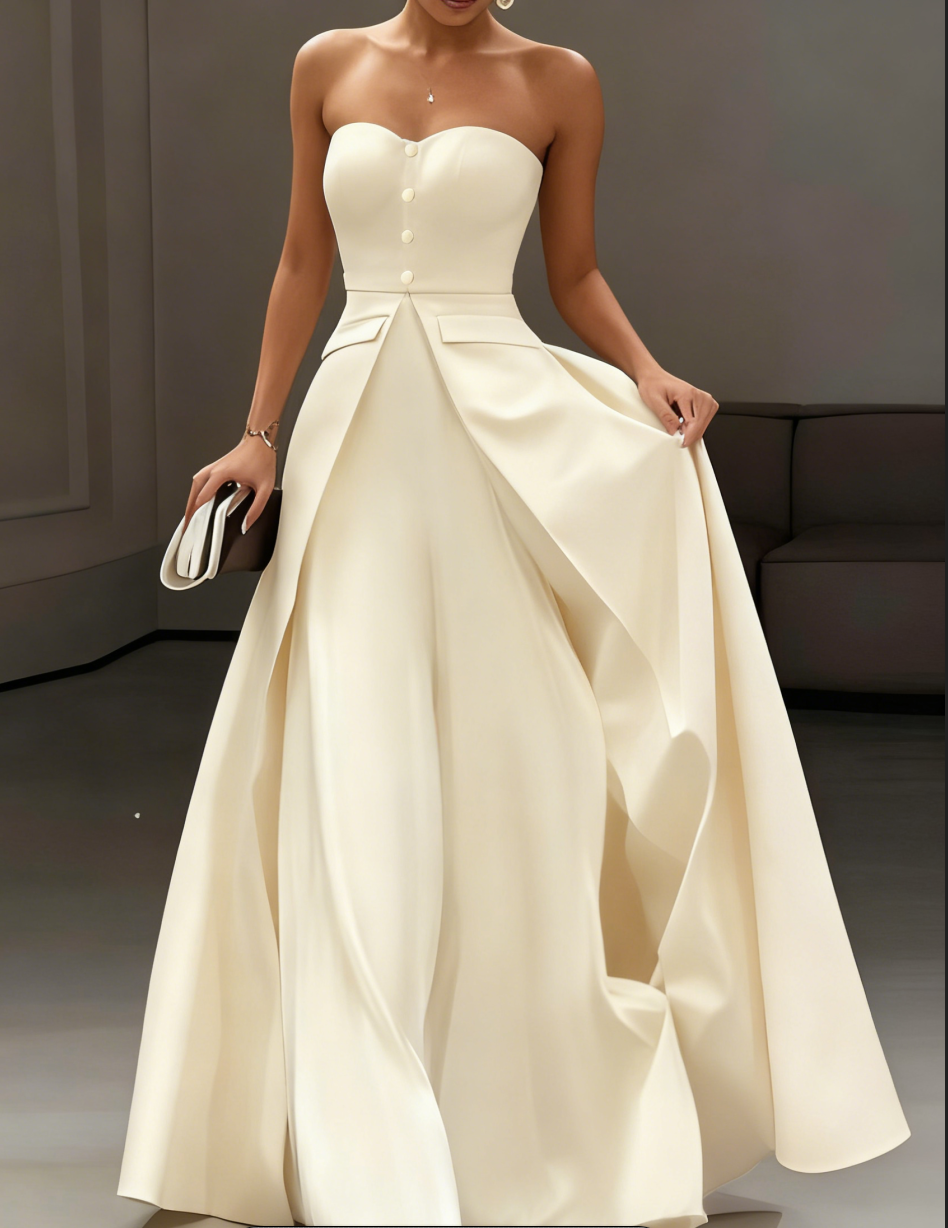 White Buckle Strapless Sleeveless Two-Piece Set