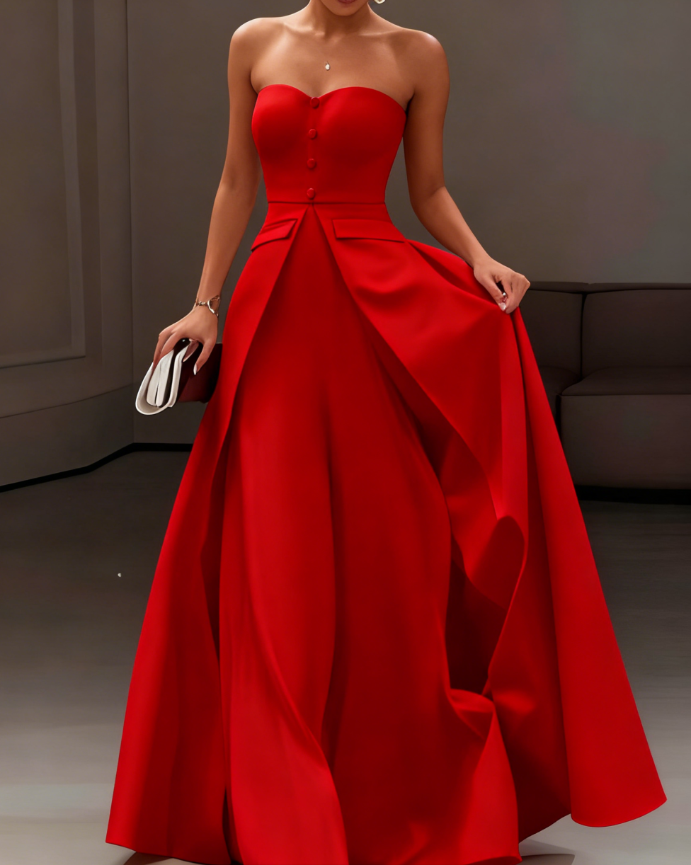 White Buckle Strapless Sleeveless Two-Piece Set