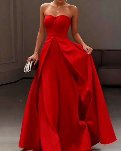 White Buckle Strapless Sleeveless Two-Piece Set