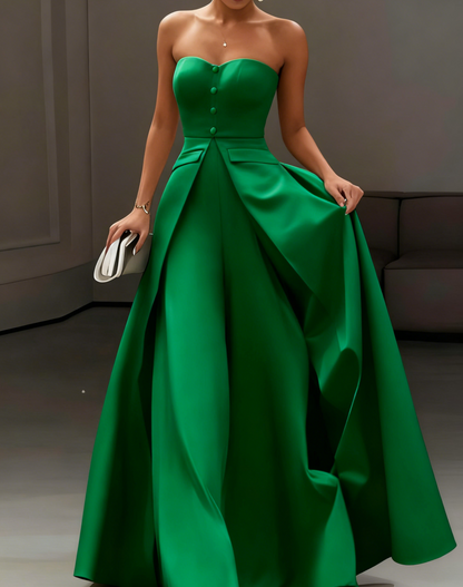 White Buckle Strapless Sleeveless Two-Piece Set