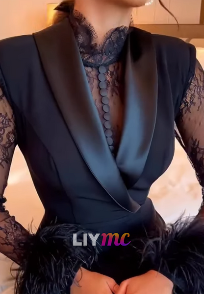 Blazer V-Neck Lace Appliques Sheath Cocktail Dress