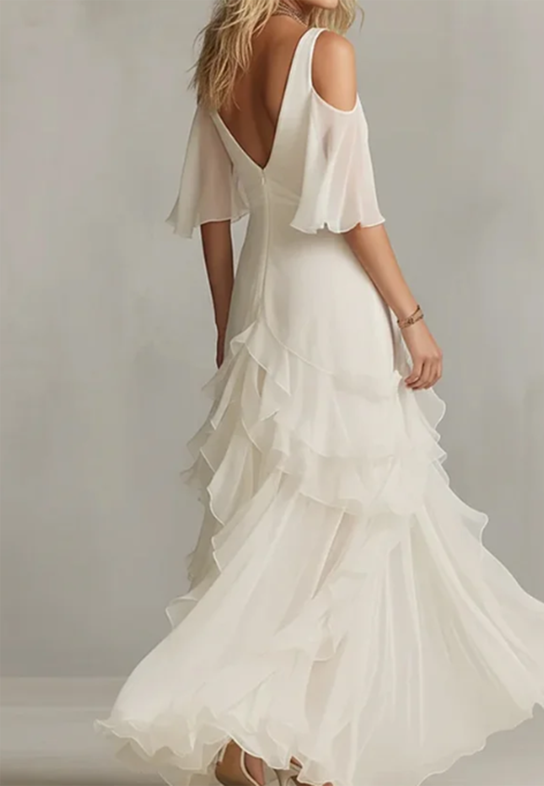 Solid Color Chiffon Off Shoulder Twisted Ruffle Maxi Dress
