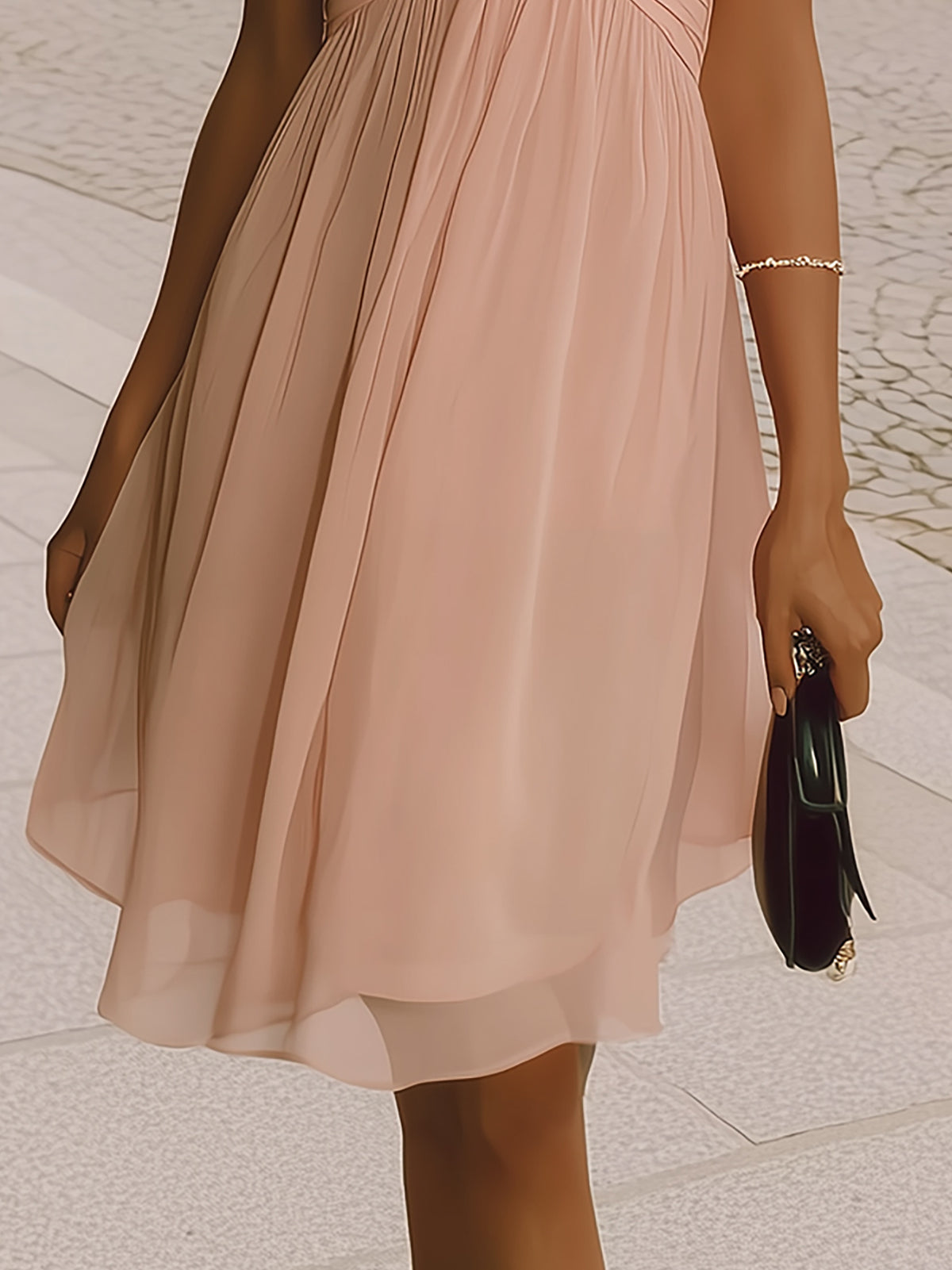 Blush Pink Chiffon A Line Dress