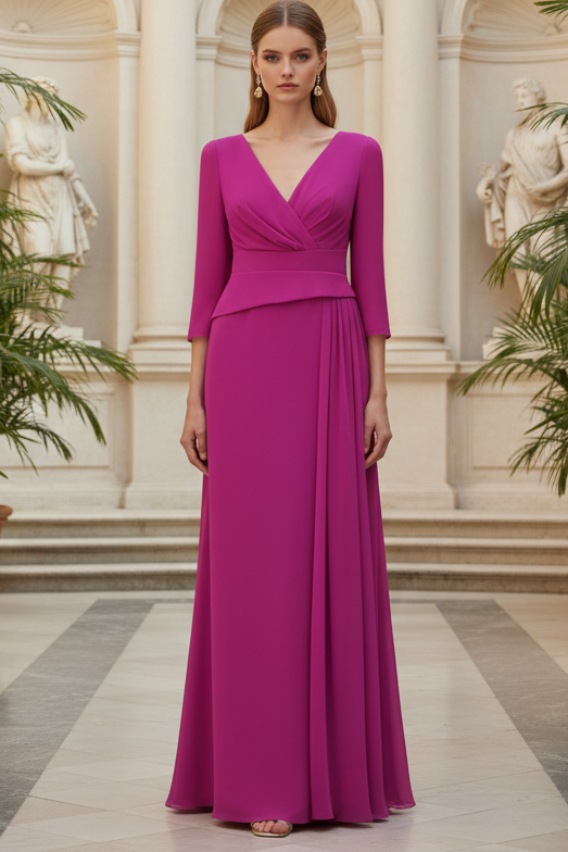 V-Neck Long Sleeves A-Line Mother of Bride Dress