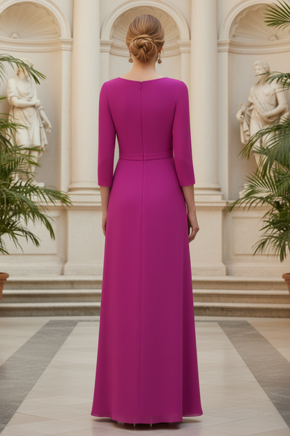 V-Neck Long Sleeves A-Line Mother of Bride Dress