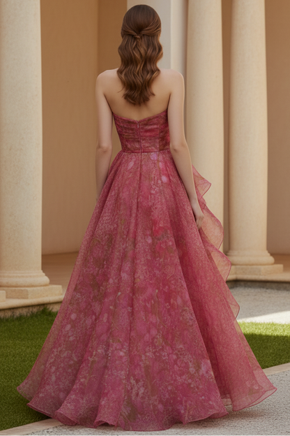 Straight Across Floral Printed A-Line Wedding Guest Dress