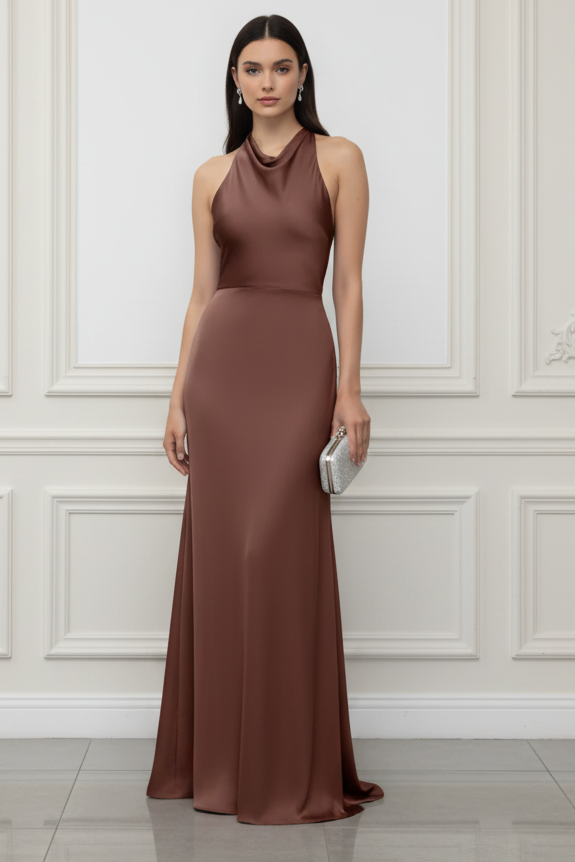 Halter Mermaid Brown Wedding Guest Dress