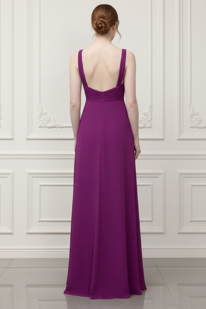V-Neck Straps  Purple A-Line Wedding Guest Dress