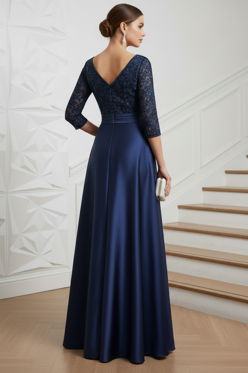 V-Neck Long Sleeves Appliques Lace Mother of Bride Dress