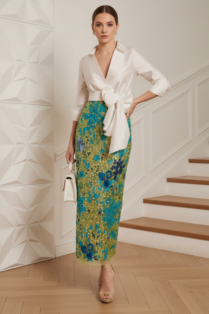 V-Neck Long Sleeves Appliques Cocktail Dress