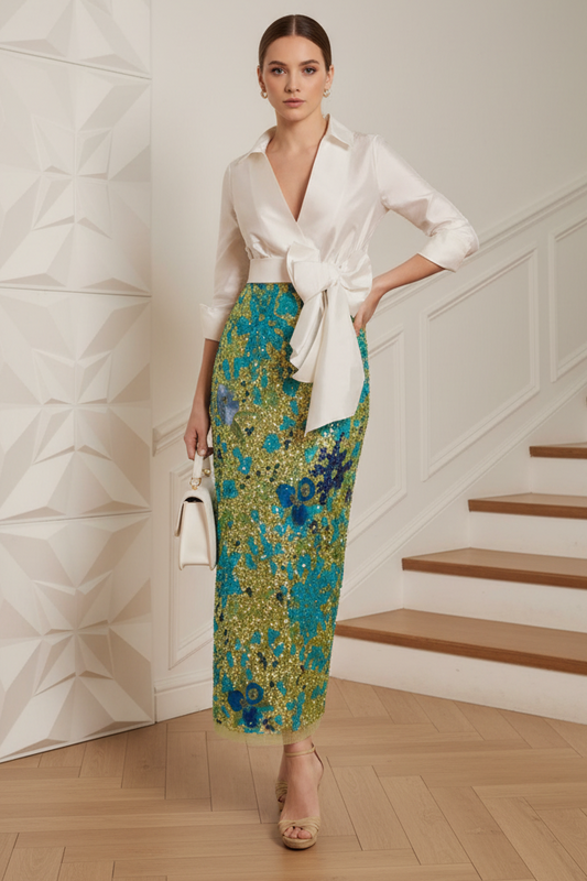 V-Neck Long Sleeves Appliques Cocktail Dress