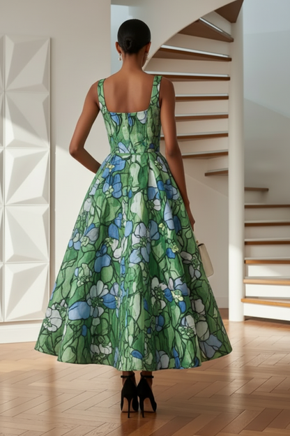 Square Straps  Printed A-Line Cocktail Dress