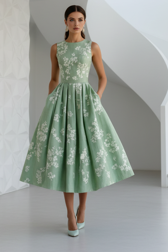 A-Line Crew Neck 3D Flowers Formal Dresses