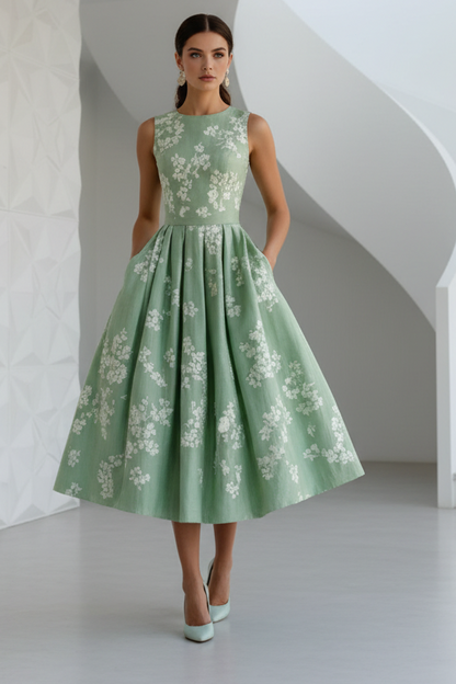 A-Line Crew Neck 3D Flowers Formal Dresses