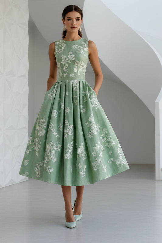A-Line Crew Neck 3D Flowers Formal Dresses