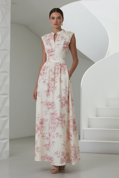A-Line Crew Neck Floral Printed Formal Dresses