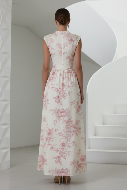 A-Line Crew Neck Floral Printed Formal Dresses