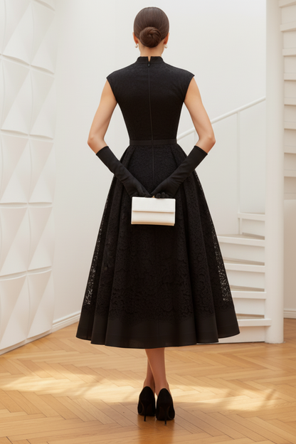 V-Neck Lace Appliques Black Cocktail Dress