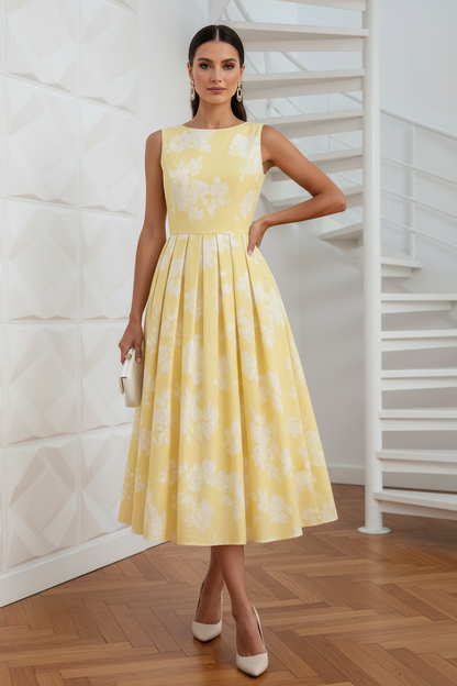 Scoop Sleeveless Floral Printed A-Line Cocktail Dress