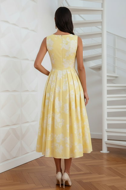 Scoop Sleeveless Floral Printed A-Line Cocktail Dress