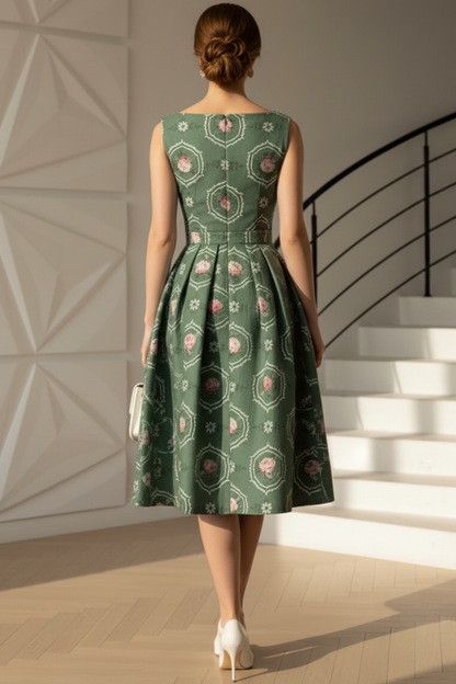 Scoop Sleeveless Floral Printed A-Line Mother of Bride Dress