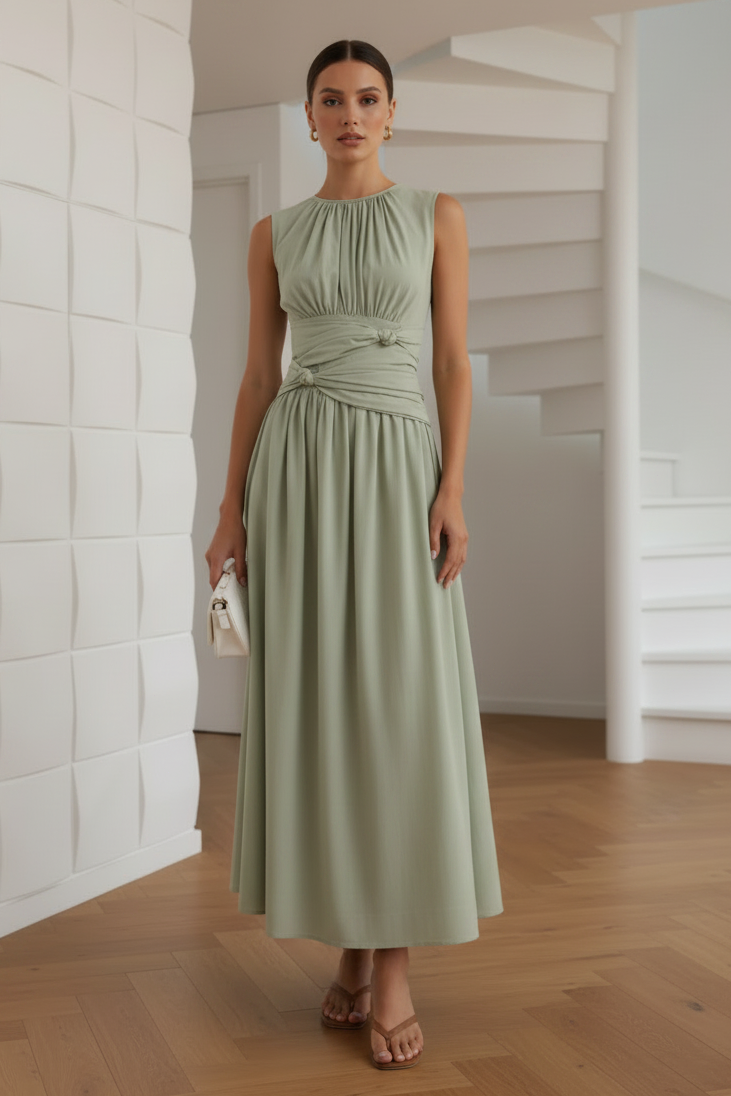 Scoop Pleated A-Line Wedding Guest Dress