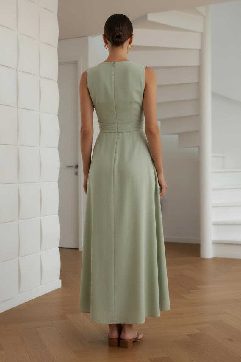 Scoop Pleated A-Line Wedding Guest Dress