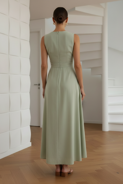 Scoop Pleated A-Line Wedding Guest Dress