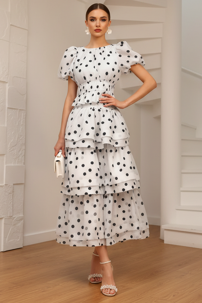 Scoop  Polka Dots Pleated  A-Line Coctail Dress