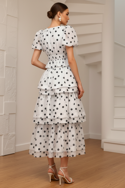 Scoop  Polka Dots Pleated  A-Line Coctail Dress
