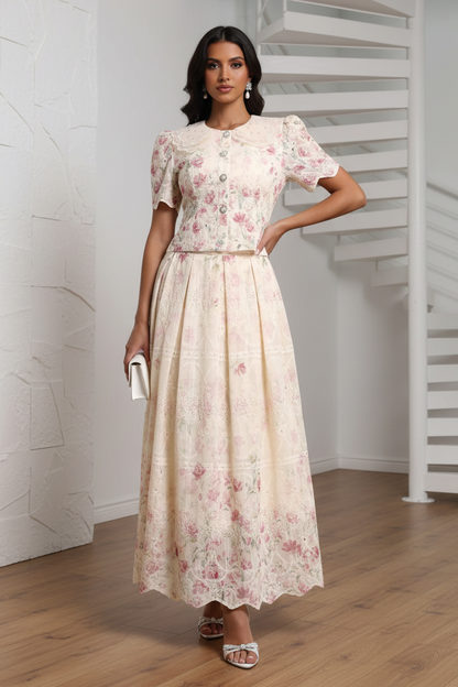 Scoop Short Sleeves Appliques A-Line Wedding Guest Dress