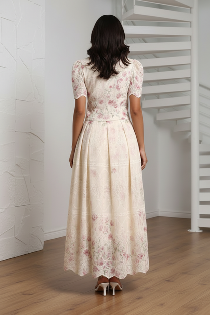 Scoop Short Sleeves Appliques A-Line Wedding Guest Dress