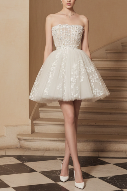 Strapless Appliques Short A-Line Wedding Dress