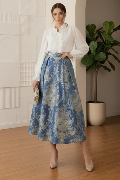 Two Pieces Floral Printed A-Line Wedding Guest Dress