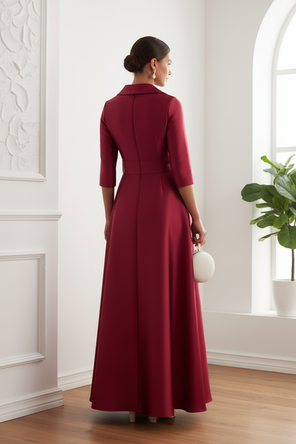 V-Neck Long Sleeves Bow A-Line Mother of Bride Dress