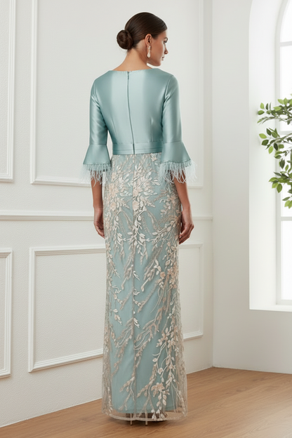 Scoop Long Sleeves Appliques Mermaid  Mother of Bride Dress