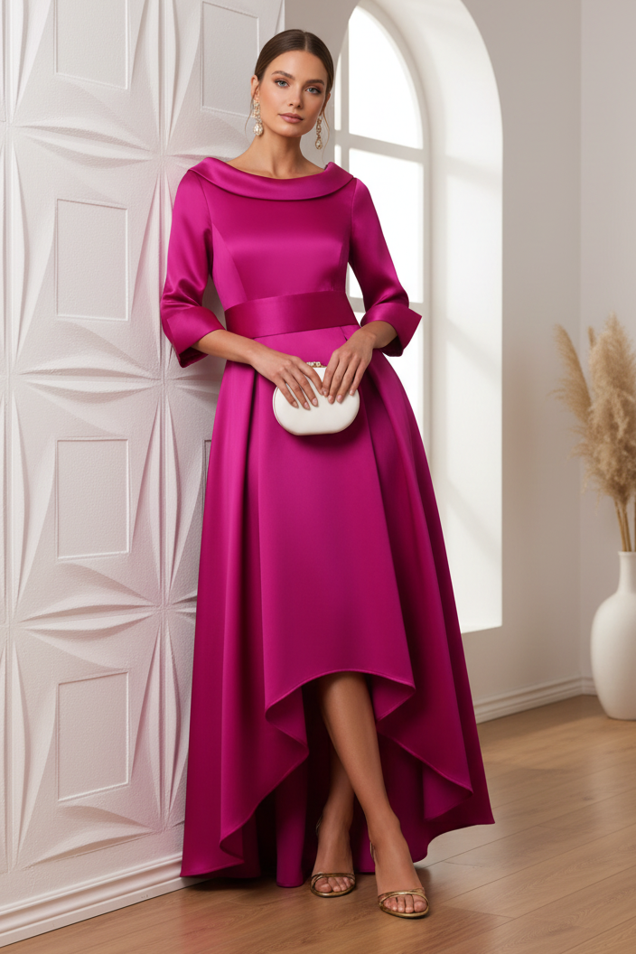 Scoop Long Sleeves Mikado Satin A-Line Mother of Bride Dress