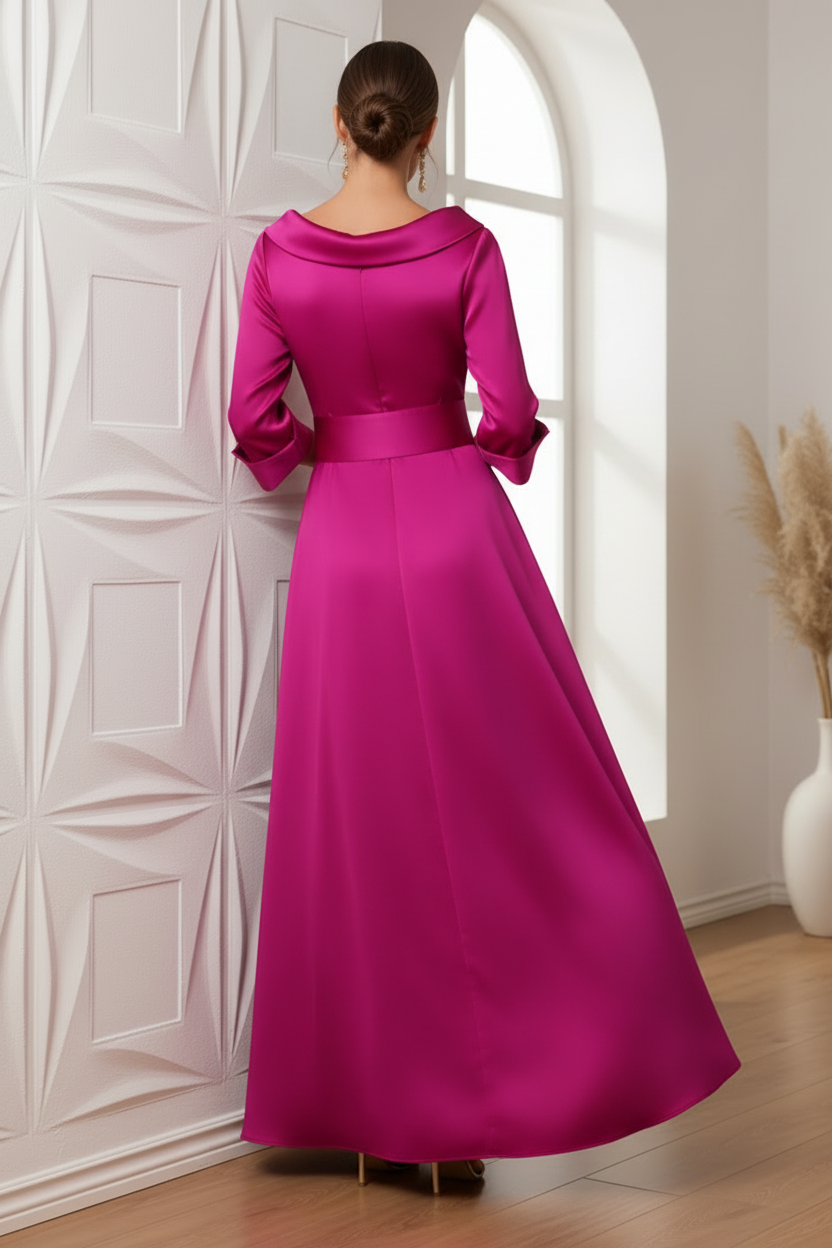 Scoop Long Sleeves Mikado Satin A-Line Mother of Bride Dress