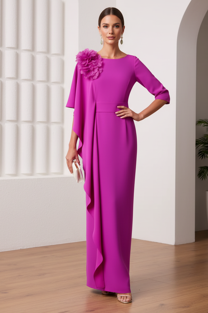 Scoop Long Sleeves Floral Sheath Mother of Bride Dress