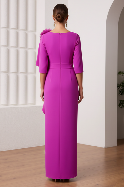 Scoop Long Sleeves Floral Sheath Mother of Bride Dress