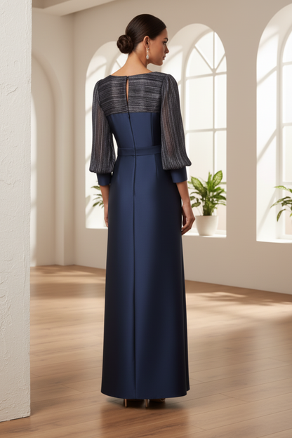 Scoop Long Sleeves Mikado Sarin  Sheath Mother of Bride Dress