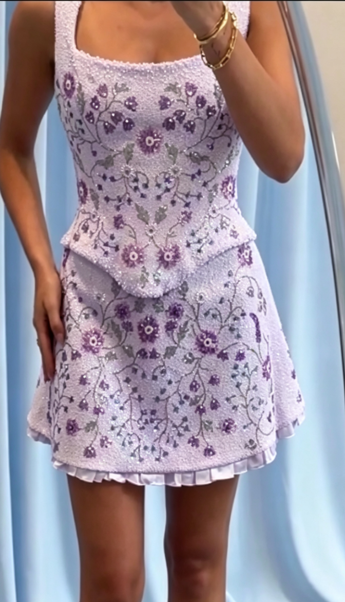 Floral Beaded Corset and Shorts Two-Piece Set