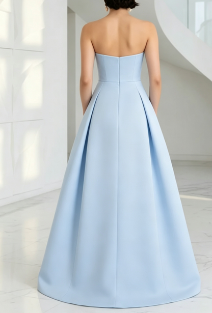 Strapless Floral Appliques A-Line Evening Gown
