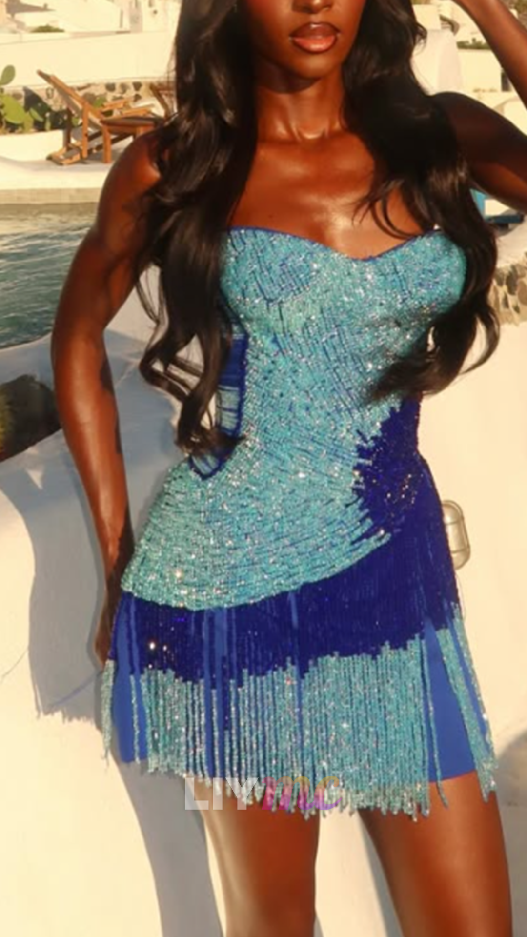 Sweetheart Sparkly Beaded Fringe Homecoming Dress