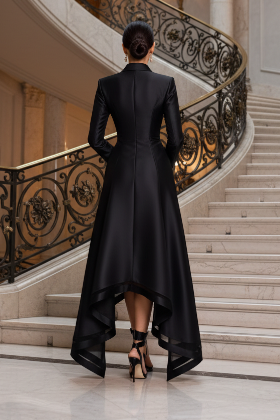 V-Neck Blazer Satin High-Low Formal Dress