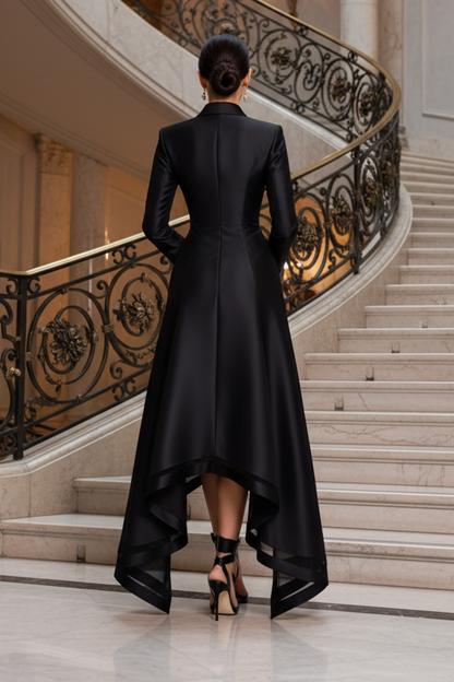 V-Neck Blazer Satin High-Low Formal Dress