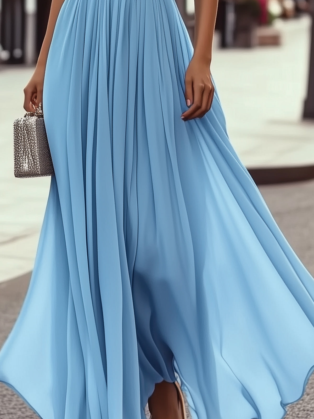 24-Hour-Shipping Ruffled Short-Sleeve V-Neck Chiffon Maxi Dress